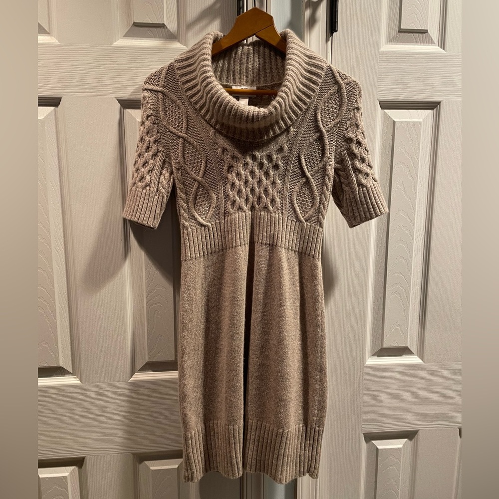 Ann Taylor Loft Tan Cowl Neck Sweater Dress; NWT; Small Petite